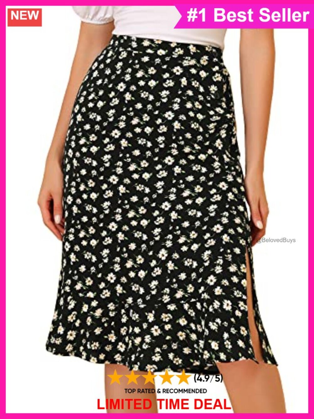 Allegra K Womens Floral Midi Skirt Ruffle High Waist A-Line Split Hem